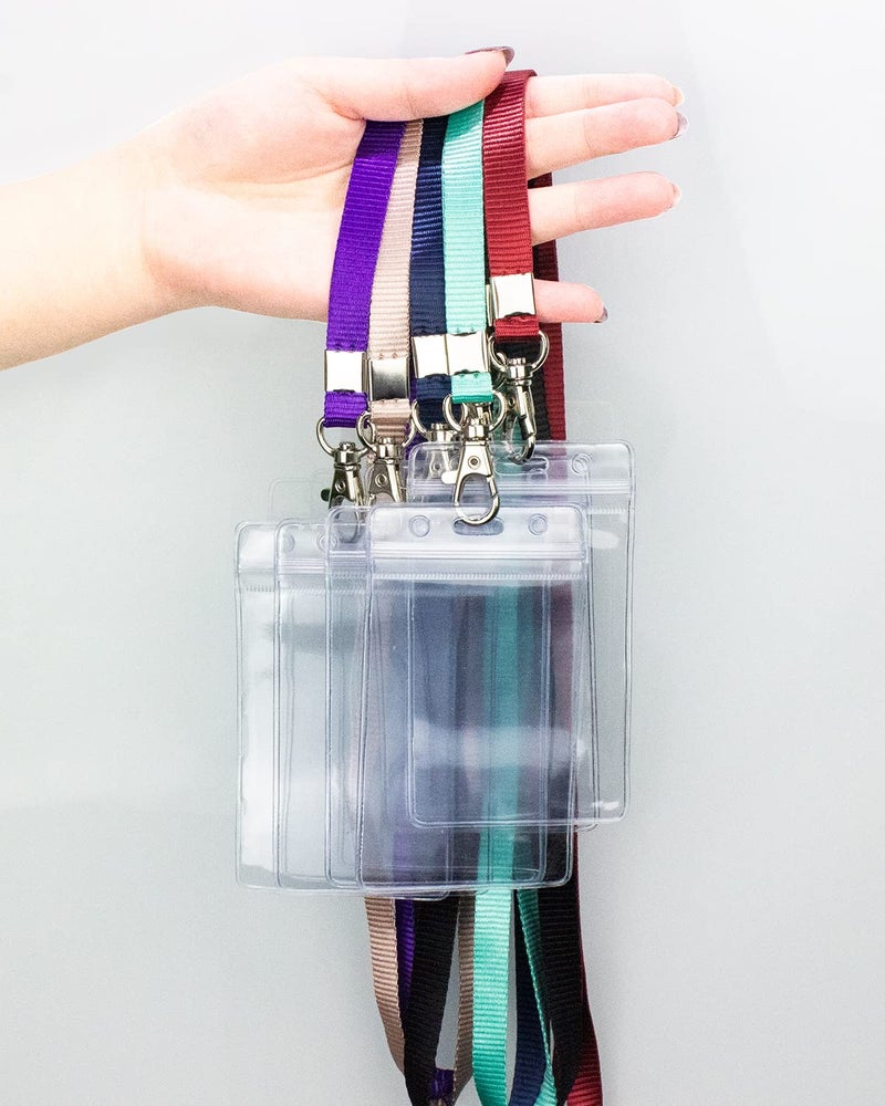 Teskyer Lanyards for Cruise Ship Cards, Lanyards with Waterproof Extra Thick Plastic Clear Badge Holders, Resealable Zip ID Card Holder, 2.5"" x 3.5"" Inner Size, Vertical Style, Set of 3, Black - Image 2